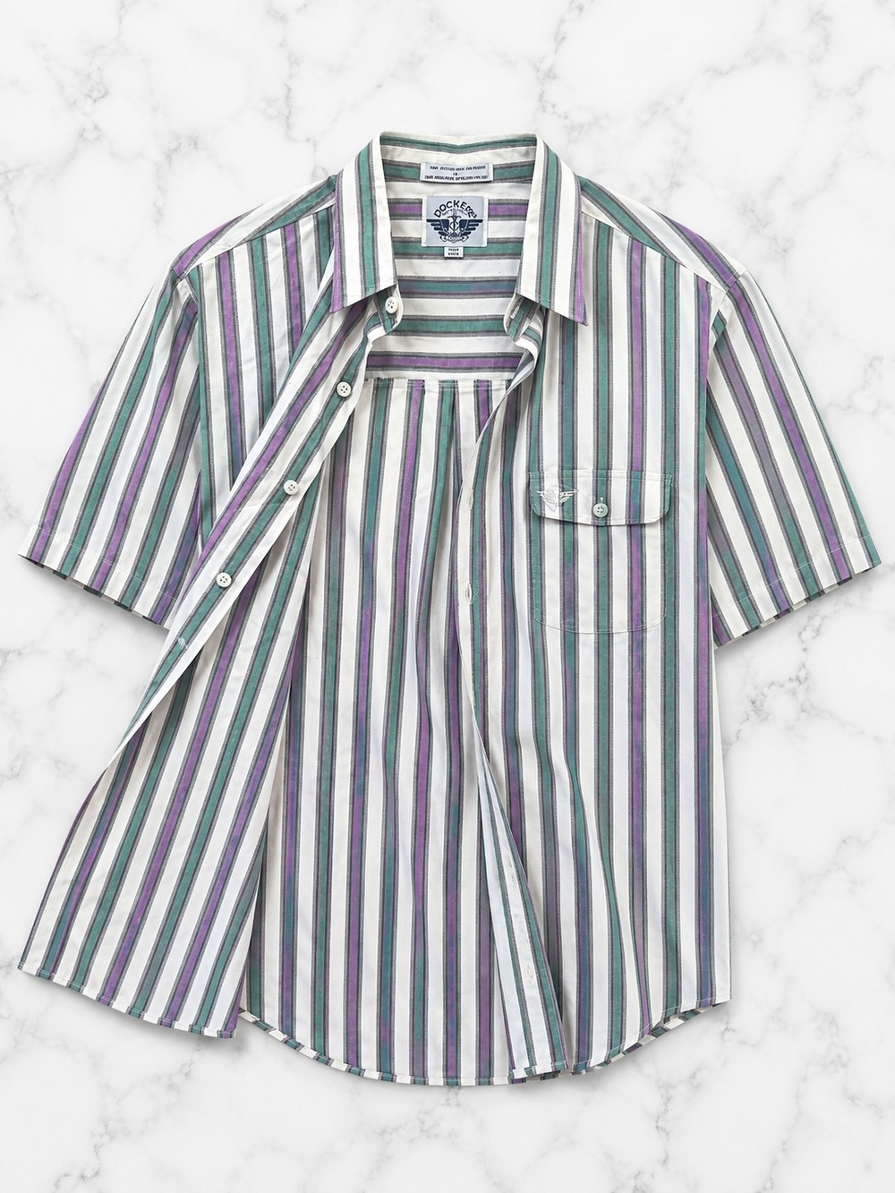 Dockers Short-Sleeve Stripe Button-Down Shirt in White, Green, Purple